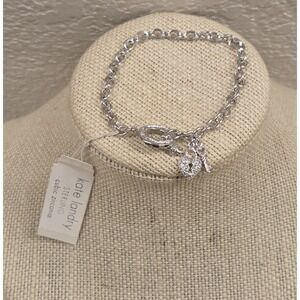 Kate Landry Sterling Silver Bracelet Heart Lock & Skeleton Key 7" NWT